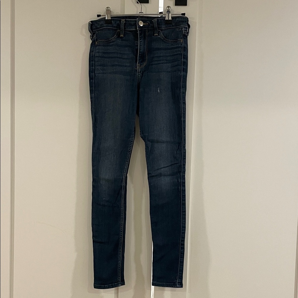 Hollister Women's High Waisted Deep Blue Skinny Jeans